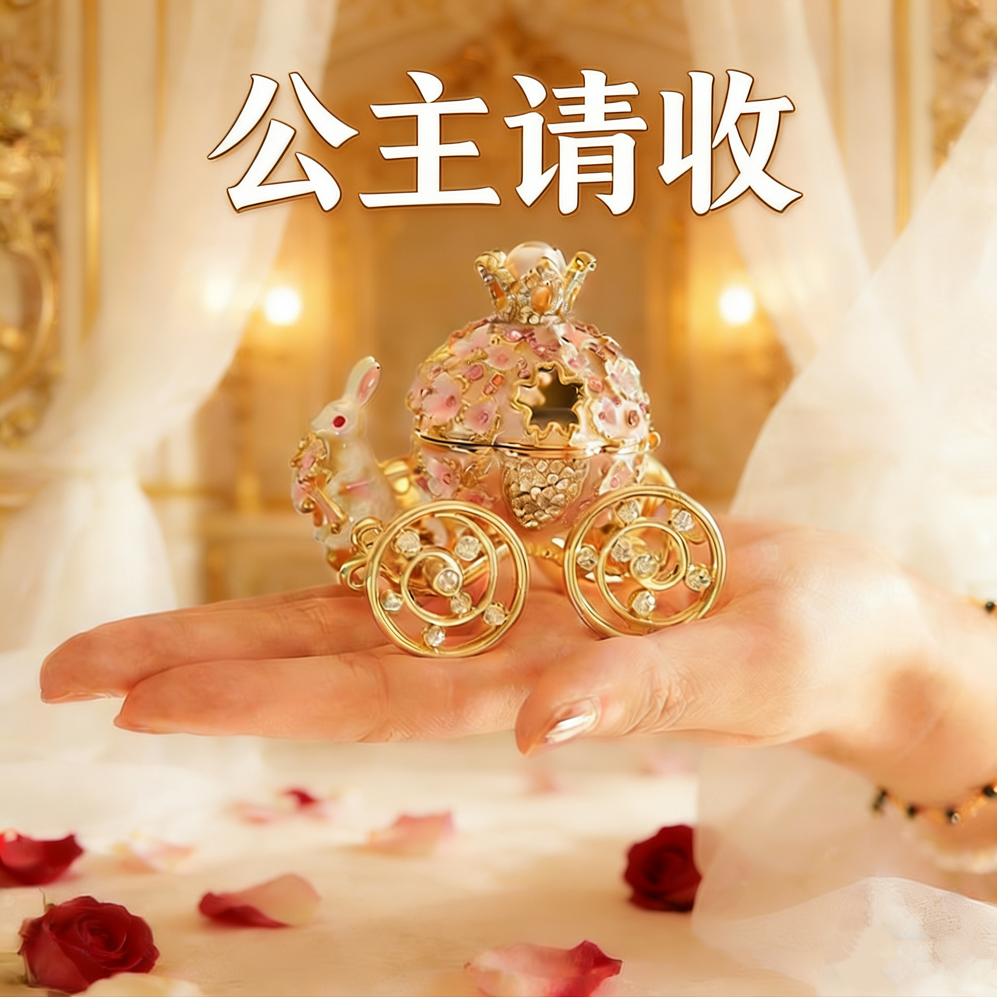 兔子马车珐琅彩首饰盒求婚戒指盒耳环收纳盒结婚礼物盒潮玩小礼品