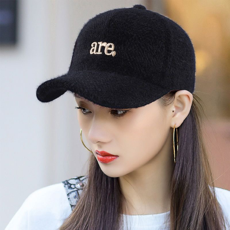 棒球帽女冬季加厚保暖刺绣兔毛帽子韩版ins时尚潮流鸭舌帽男户外