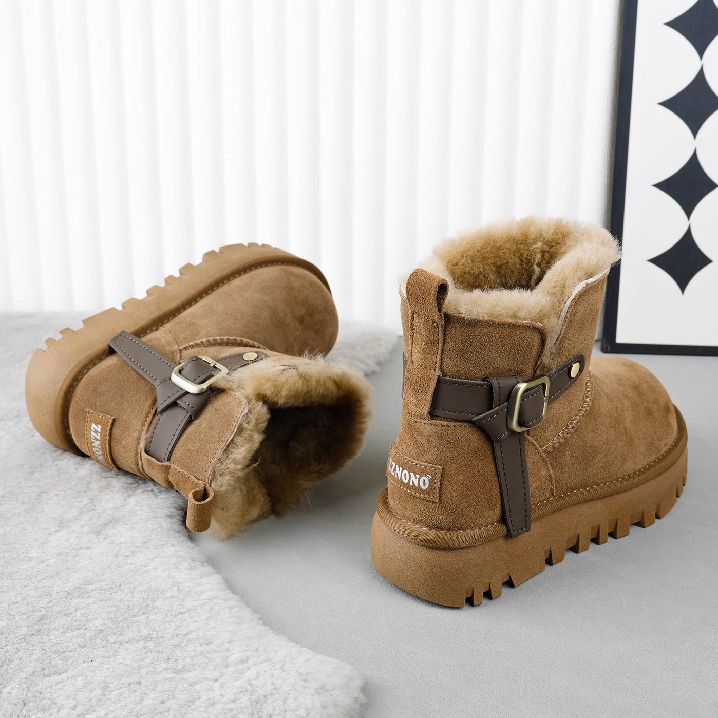 时尚皮带扣！牛皮羊毛！女雪地靴