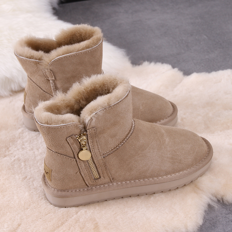 侧拉链！冬季保暖！短筒女雪地靴