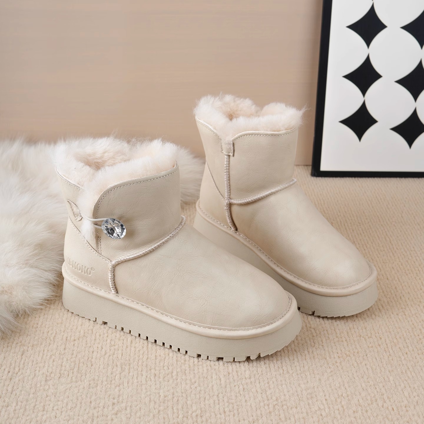 防水防滑厚底雪地靴羊毛女棉鞋