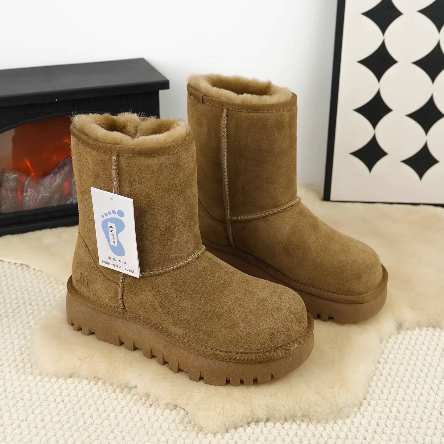 全羊毛厚底雪地靴女冬季季防滑中筒加厚皮毛一体保暖棉鞋2025新款,女鞋,时尚雪地靴,淘宝优惠券,粉丝福利购,淘宝优惠卷
