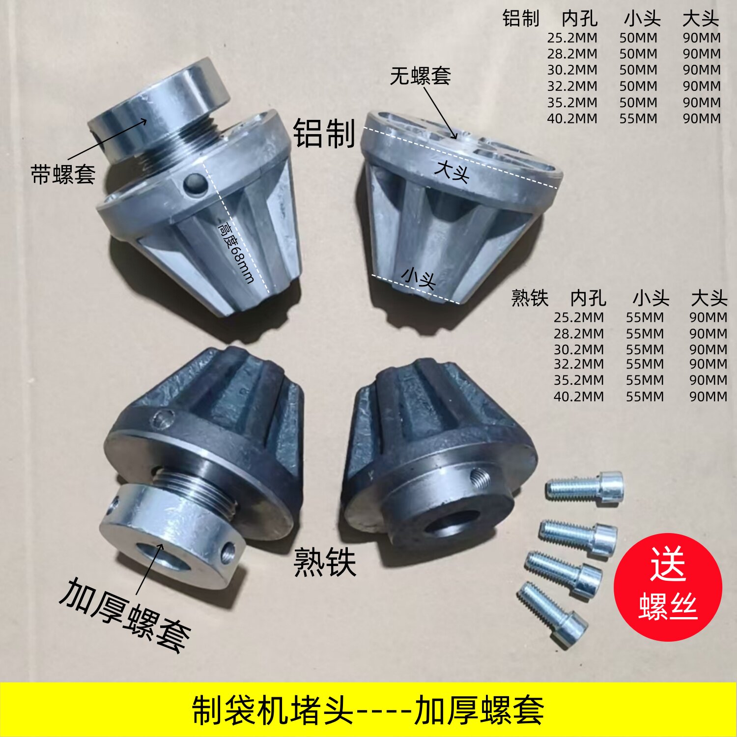 吹膜制袋机堵头闷头锥形加厚螺套图片