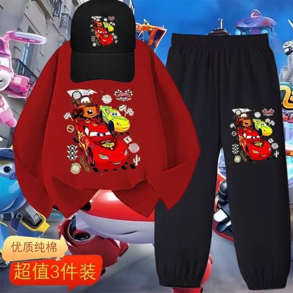 2026秋季闪电麦昆赛车总动员纯棉长袖长裤新款衣服男女童休闲套装