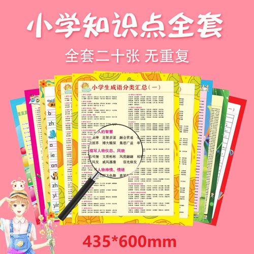 小学生挂图套装 全套抖音(拼音成语近反义词古诗音标数学公式等)小学挂图大全套小学知识点挂图 小学学习挂图套装语数英知识点挂图