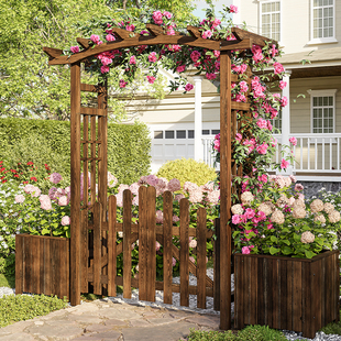 户外防腐木拱门花架花园木栅栏拱形门带门庭院装饰月季爬藤葡萄架
