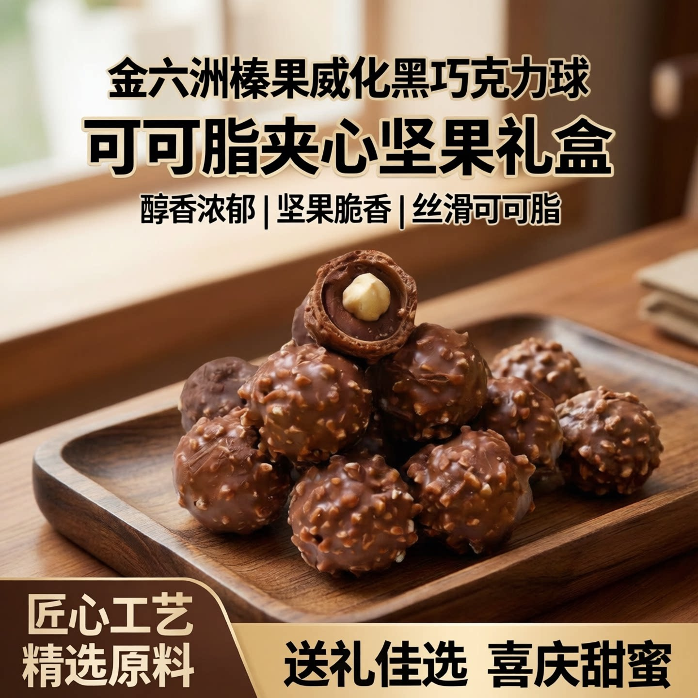 金六洲榛果威化黑巧克力球可可脂夹心坚果礼盒伴手礼品喜糖果零食