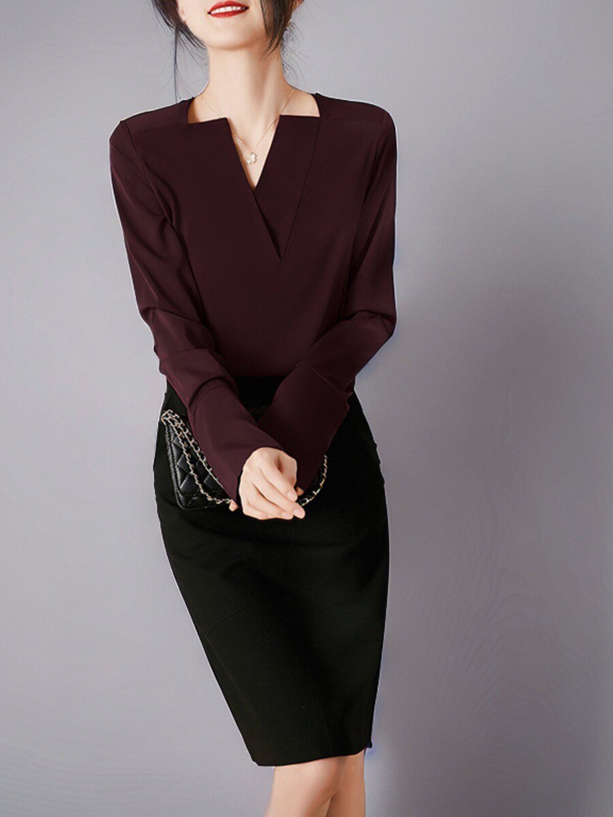 이론 앵거스 디자인 가벼운 럭셔리 틈새 기질 전문 통근 봄 여름 여성용 긴팔 브이넥 탑