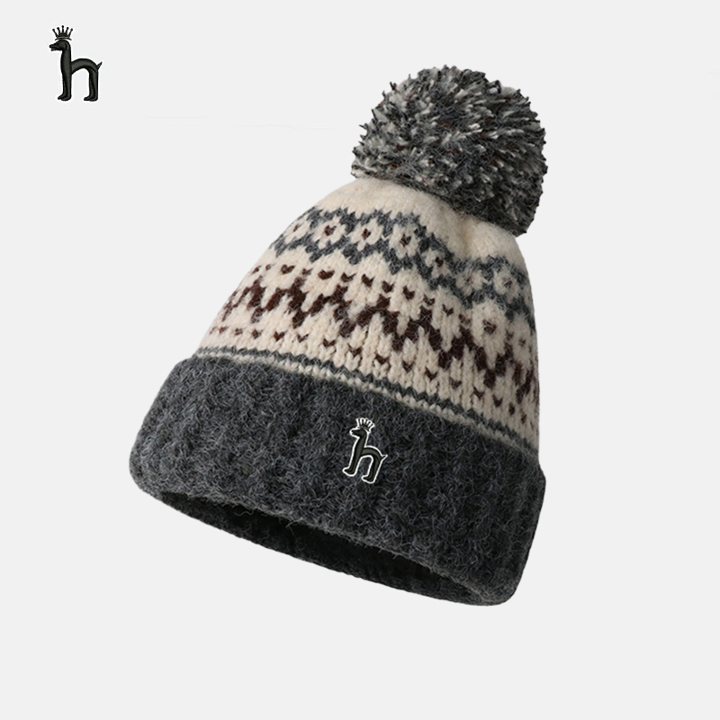 哈吉斯船长2025新款毛线帽男女秋冬加绒保暖护耳毛球针织帽大头围