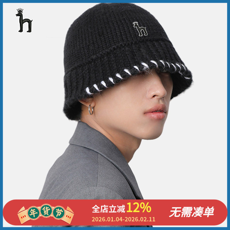 哈吉斯船长渔夫帽男女秋冬韩潮流针织帽子大头围显脸小黑色毛线帽