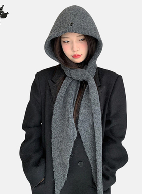 哈吉斯船长巴拉克拉法帽女秋冬季红色显白防寒保暖针织帽围巾两用