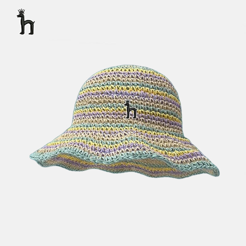 哈吉斯船长夏季可折叠透气遮阳帽子防晒手工编织女海边出游草帽子