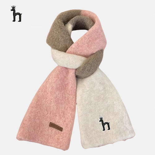 哈吉斯船长高级感撞色柔软蓬松三色围巾女冬季新款保暖时尚小围脖