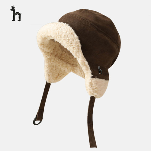 哈吉斯船长加绒毛绒飞行帽女日系可爱护耳帽冬季加厚保暖雷锋帽子