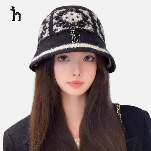 哈吉斯船长手工针织毛线渔夫帽女秋冬季大头围显脸小保暖水桶盆帽