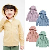 休闲 男女宝宝纯棉连帽卫衣纯色中大童外套童装 春秋款 儿童拉链开衫