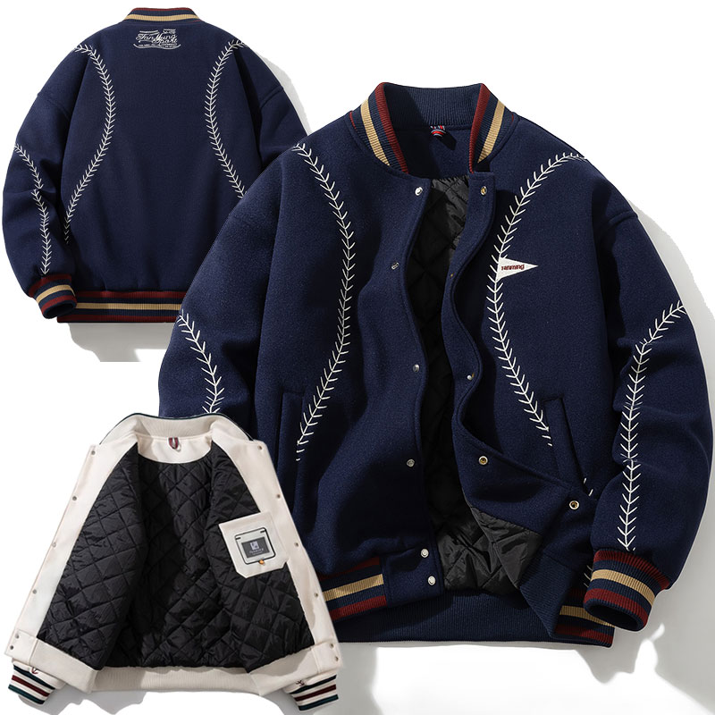 【秋冬季】毛呢刺绣棒球棉衣
