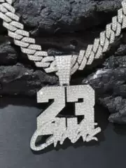 European and American Hip-Hop Full Diamond-Studded Number Pendant Necklace, Men's Hip-Hop Clavicle Chain with Diamond-Studded Cuban Chain, Trendy Men's Jewelry