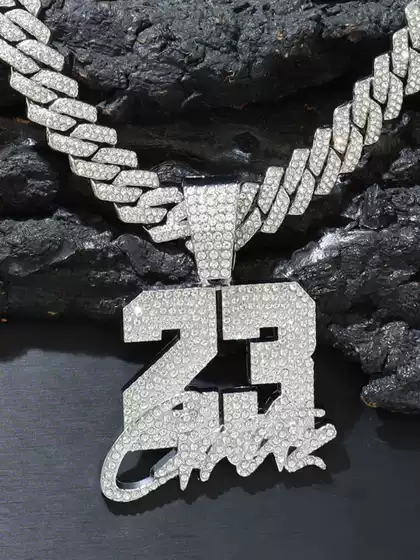 European and American Hip-Hop Full Diamond-Studded Number Pendant Necklace, Men's Hip-Hop Clavicle Chain with Diamond-Studded Cuban Chain, Trendy Men's Jewelry