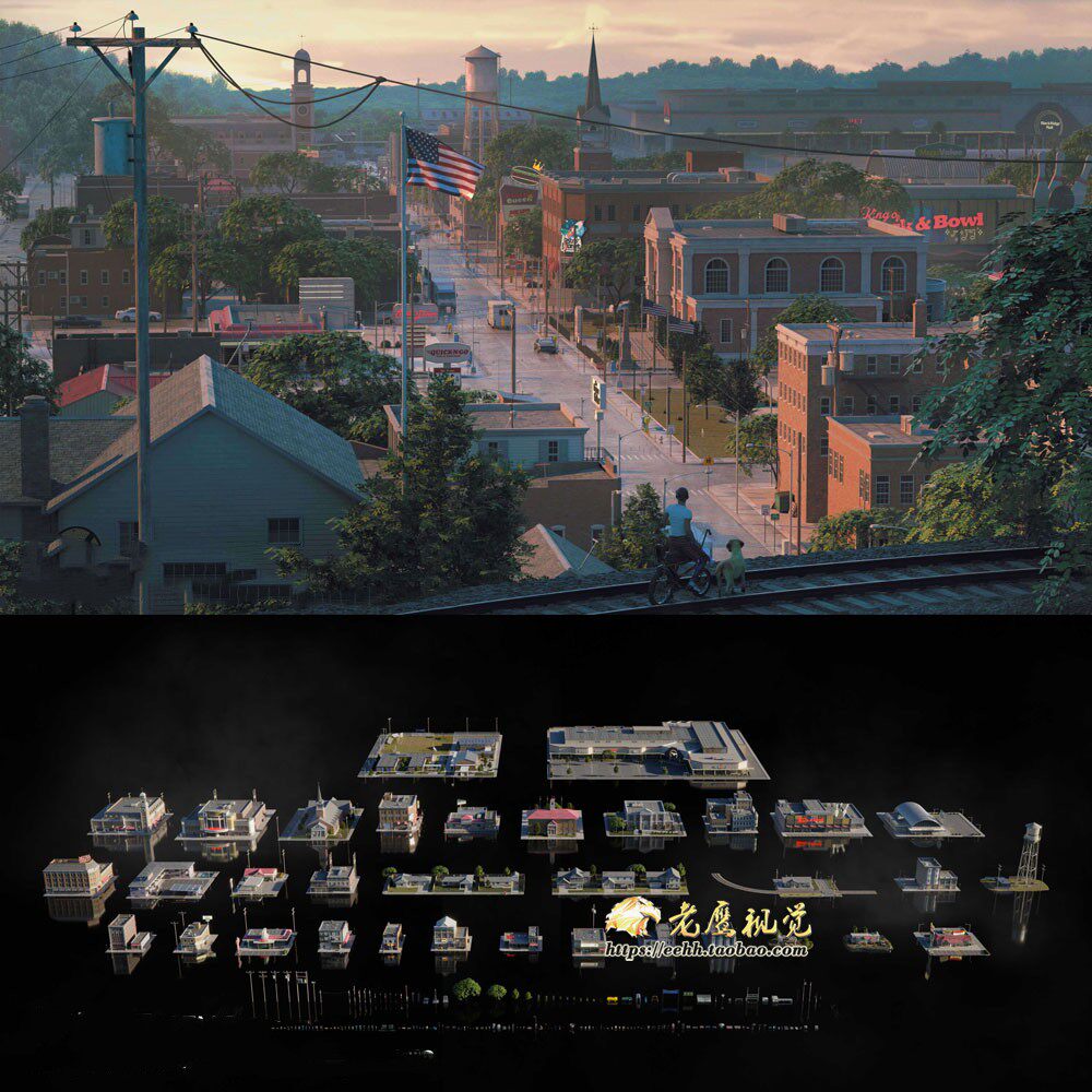 美国城市郊区市区楼房建筑3D模型C4D Octane/Blender/FBX/OBJ格式