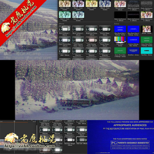 FCPX插件：复古老电视磁带雪花噪点残像故障视频特效预设