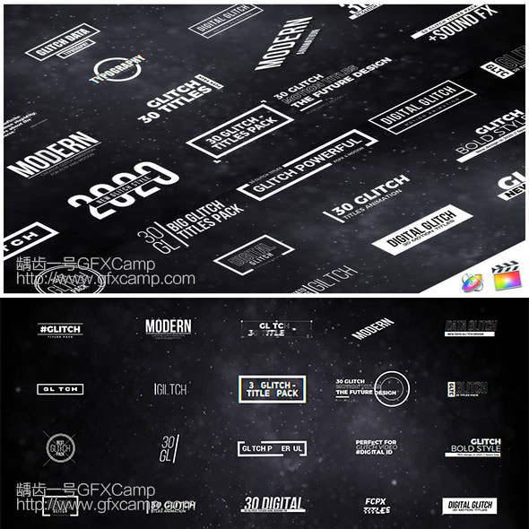 FCPX插件 30个科技感信号损坏毛刺文字标题字幕动画 Final Cut