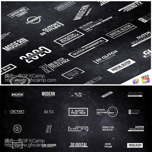 FCPX插件 30个科技感信号损坏毛刺文字标题字幕动画 Final Cut