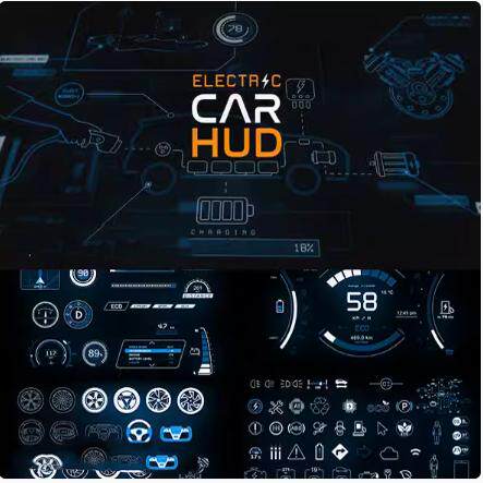 AE模板 200组科技感汽车界面全息影像元素UI图标HUD ICON动画