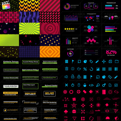FCPX插件-520种彩色背景图形数据统计图表字幕条标题图标动画