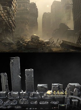 城市废墟倒塌楼房建筑3D模型 C4D Octane/Blender/FBX/OBJ/Maya