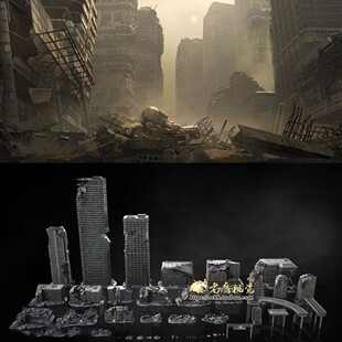 城市废墟倒塌楼房建筑3D模型 C4D Octane/Blender/FBX/OBJ/Maya