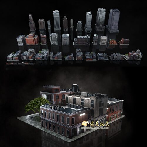 美国西部街区城市建筑楼房3D模型 C4D/MAX/FBX/OBJ/Maya/Unity等