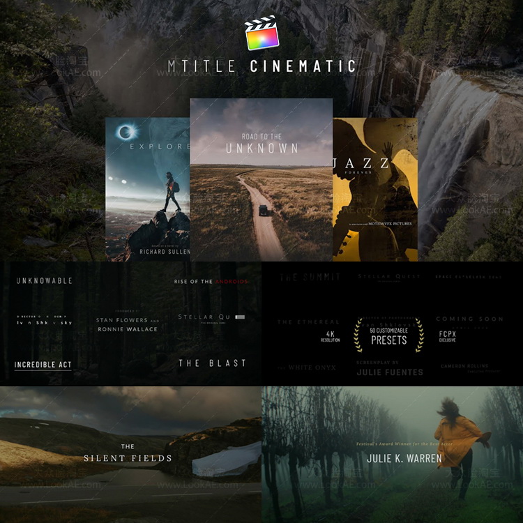 FCPX插件-50个优雅精美电影开场文字标题动画 mTitle Cinematic
