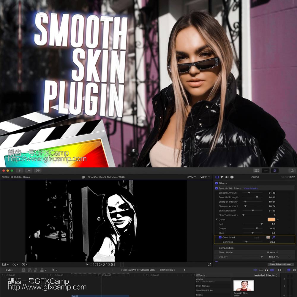 FCPX插件 人脸人像美白磨皮美容光滑 不能去痘污点 Final Cut Pro