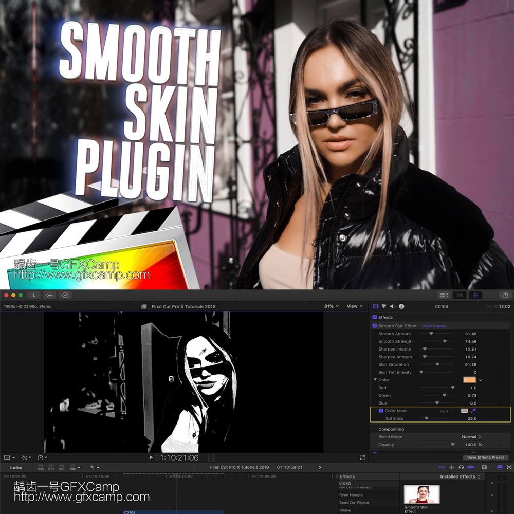 FCPX插件人脸人像美白磨皮美容光滑不能去痘污点 Final Cut Pro