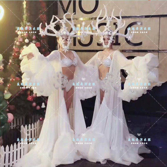 圣诞节鹿角gogo白色袍子演出服