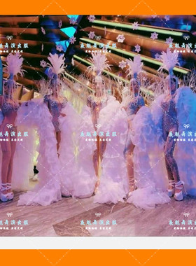酒吧圣诞节GOGO演出服白色主题造型演出服羽毛头饰白色袍子演出服