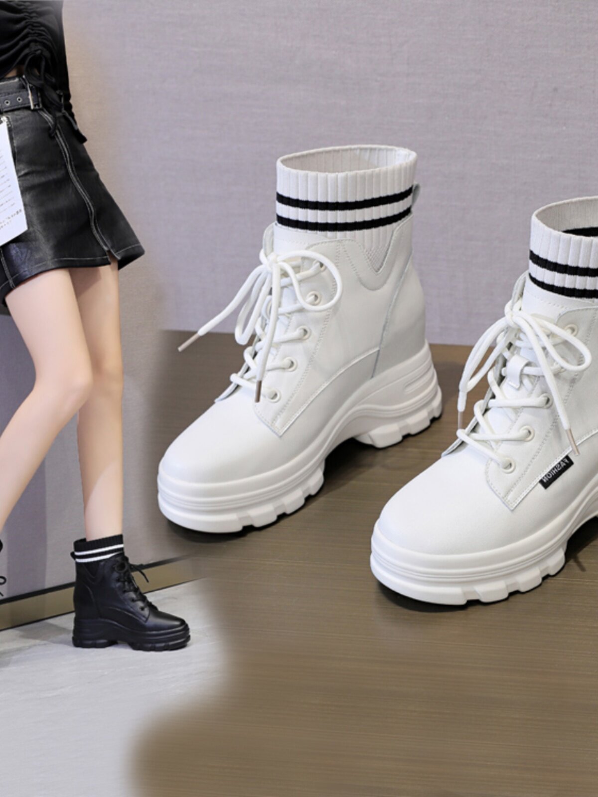 LEATHER MARTIN BOOTS WOMENS 2024 NEW AUTUMN WINTER BRITISH STYLE BOOTS FLAT SOLE HEIGHTENED PLATFORM SINGLE BOOT VERSATILE