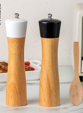 胡椒研磨器 手动橡木胡椒磨黑胡椒花椒海盐研磨瓶调味罐套装跨境