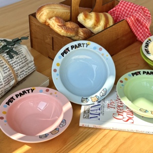 ins风彩色宠物派对陶瓷碗猫狗粮营养羊奶冻干正品酸奶碗卡通猫狗