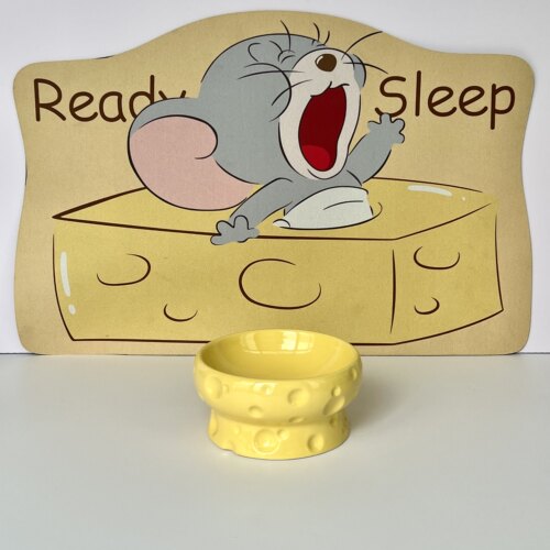 奶酪宠物碗陶瓷平口水奶罐头粮碗大口径高脚护颈防黑下巴高颜值猫