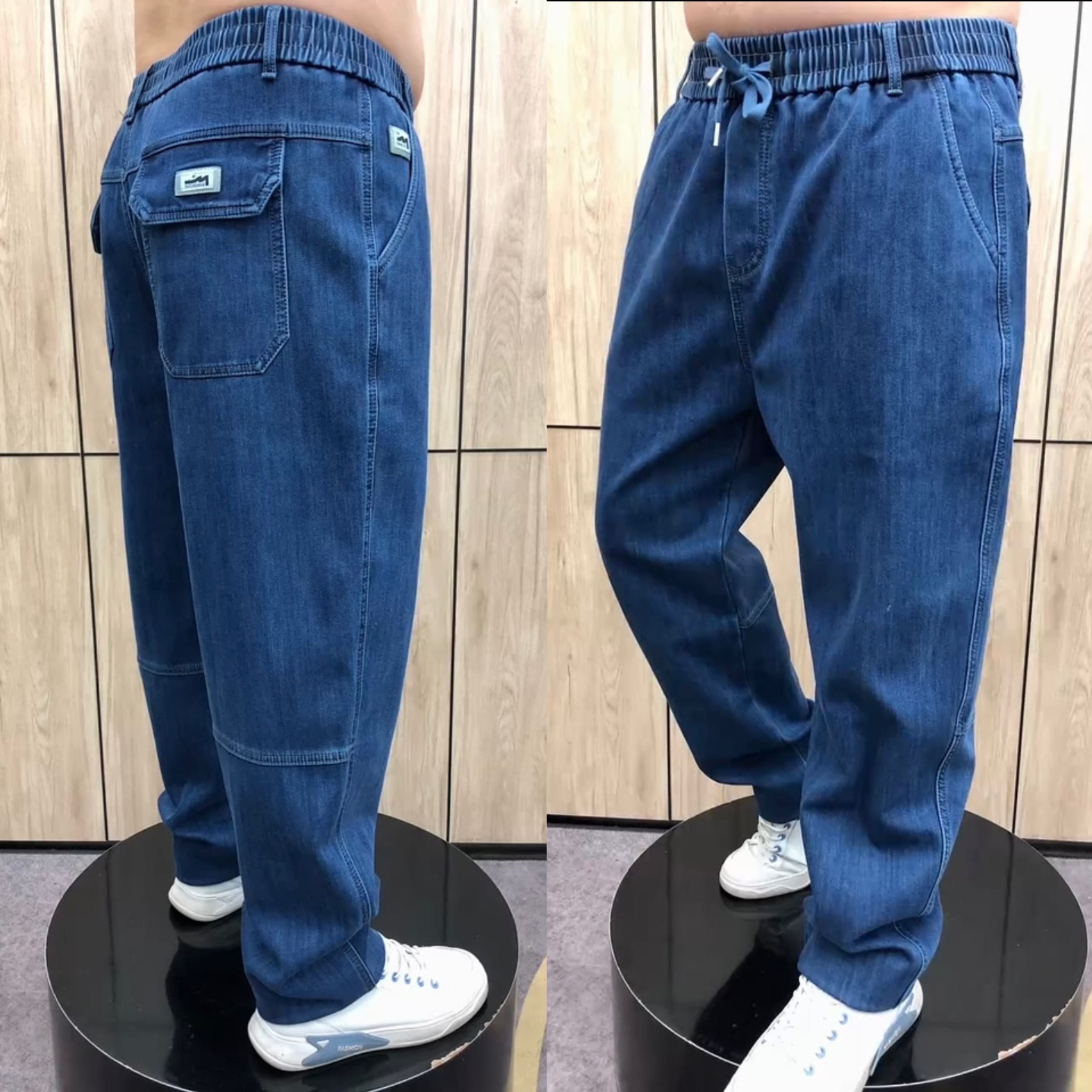 秋冬季哈伦裤男士老爹裤休闲裤弹力大码牛仔裤百搭中年宽松直筒裤