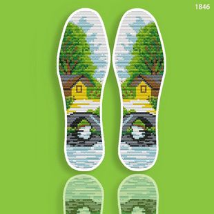 手工带针线半成品山水图案吸汗嫁妆 垫棉布45码 买5送1新款 十字绣鞋