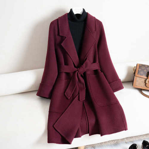 安可拉红双面羊绒大衣女中长款修身显瘦2025秋冬新款羊毛呢外套