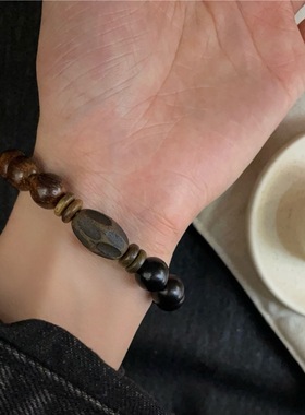 S925银天然沉香木檀木金刚杵手链质感十足香韵悠远小众复古风格
