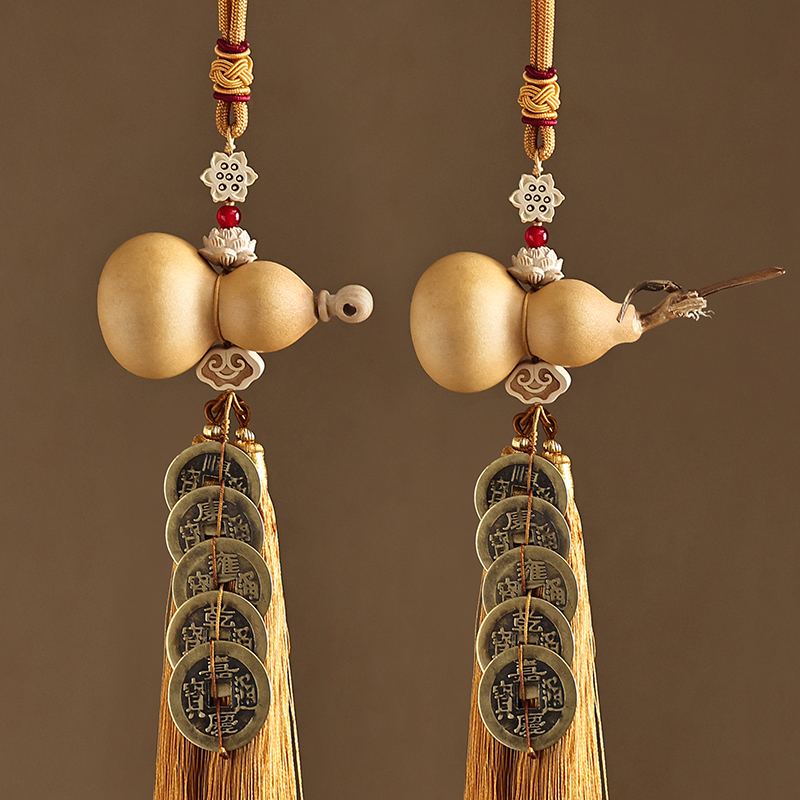 泰吉利新中式五帝钱实木葫芦挂饰