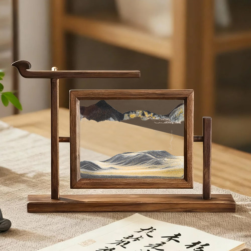 实木框流沙画解压摆件