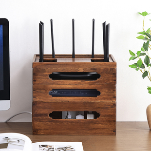 泰吉利实木wifi路由器收纳盒置物架桌面机顶盒子光猫放置架