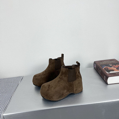 厚底加绒内增高显脚小绒面短靴女