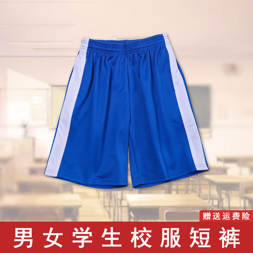校裤宝蓝色一条杠宽白边夏季短裤